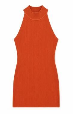 Aritzia Babaton Sculpt Knit Halter Mini Dress XS Flambeau Red Orange Bodycon